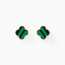 Boucles D'oreilles Puces Stellya Or Jaune Malachite