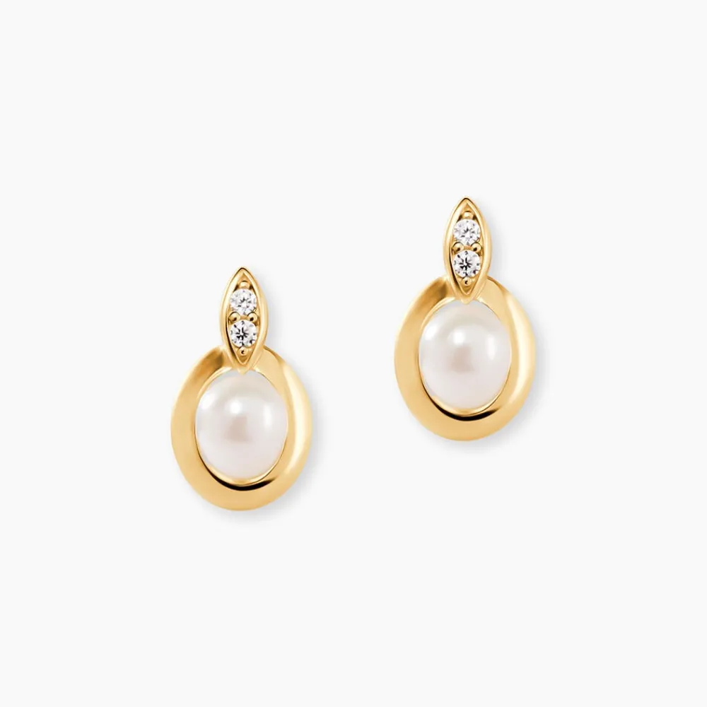Boucles D'oreilles Puces Tahyssae Or Jaune Perle De Culture Et Oxyde|Marc Orian Outlet