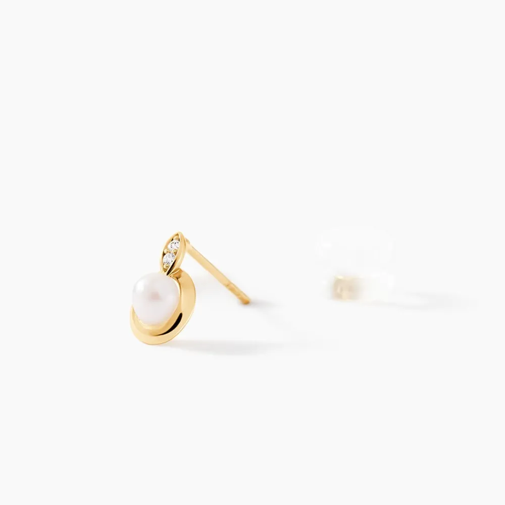 Boucles D'oreilles Puces Tahyssae Or Jaune Perle De Culture Et Oxyde|Marc Orian Outlet