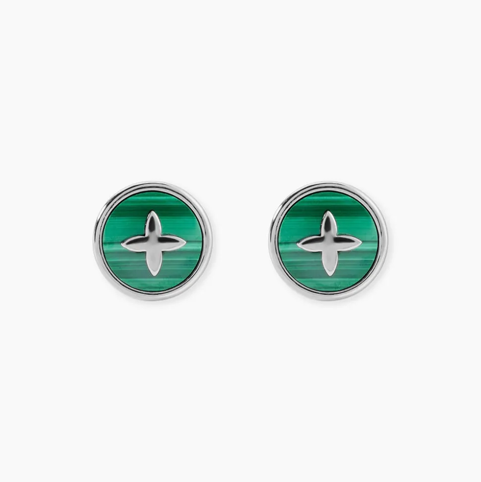 Boucles D'Oreilles Puces Talismania Argent Blanc Malachite