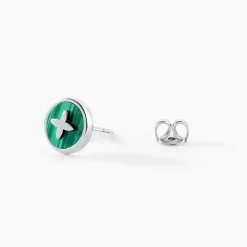 Boucles D'Oreilles Puces Talismania Argent Blanc Malachite