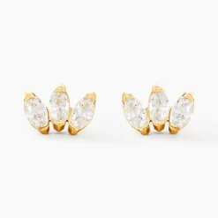 Boucles D'oreilles Puces Trai Or Jaune Oxyde De Zirconium