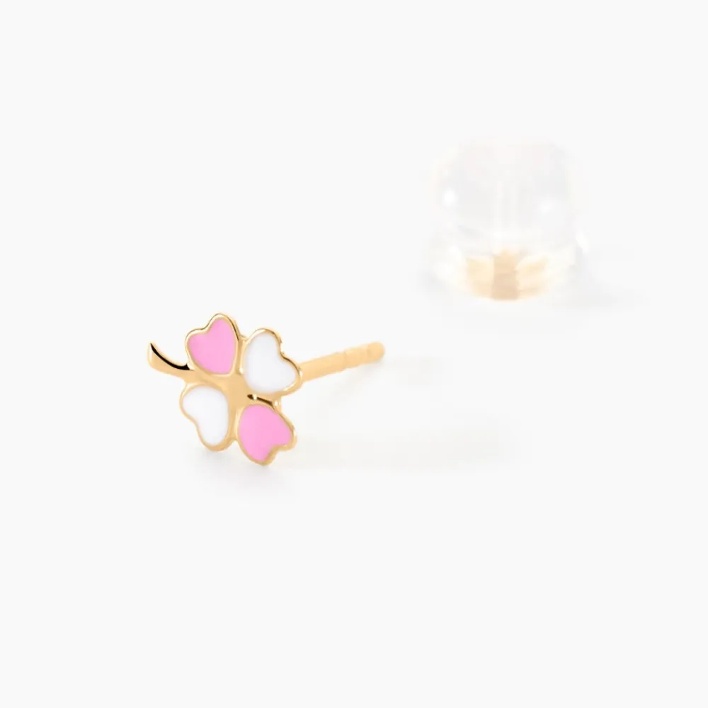 Boucles D'oreilles Puces Trefle Email Or Jaune|Marc Orian