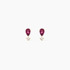 Boucles D'Oreilles Puces Valora Or Jaune Rhodolite Oxyde De Zirconium
