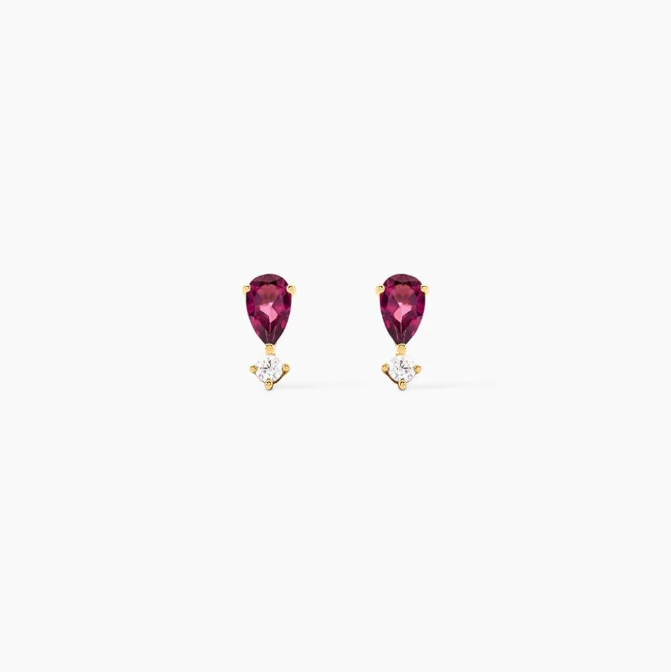 Boucles D'Oreilles Puces Valora Or Jaune Rhodolite Oxyde De Zirconium