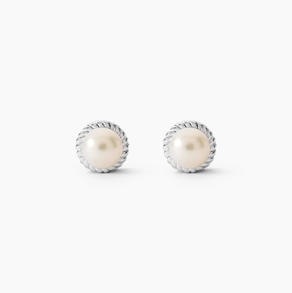 Boucles D'oreilles Puces Vittorio Argent Blanc Perle De Culture