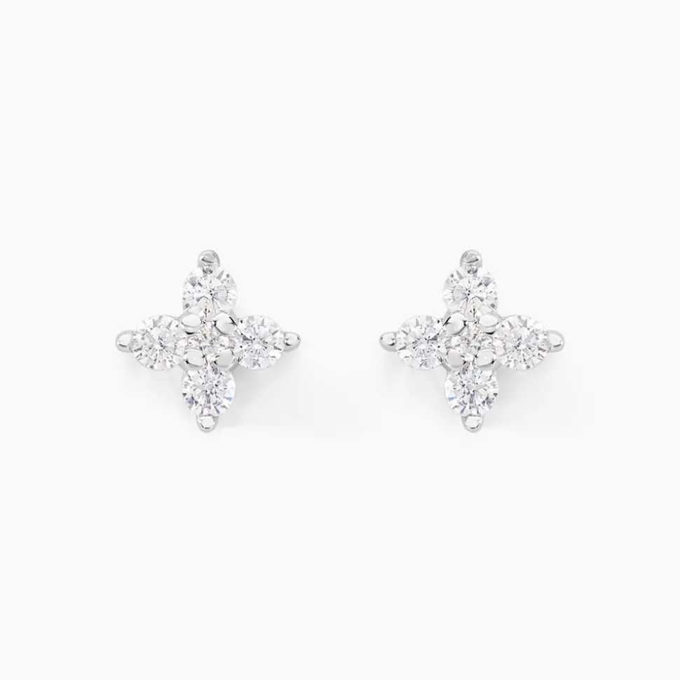 Boucles D'oreilles Puces Winter Flower Or Blanc Oxyde De Zirconium