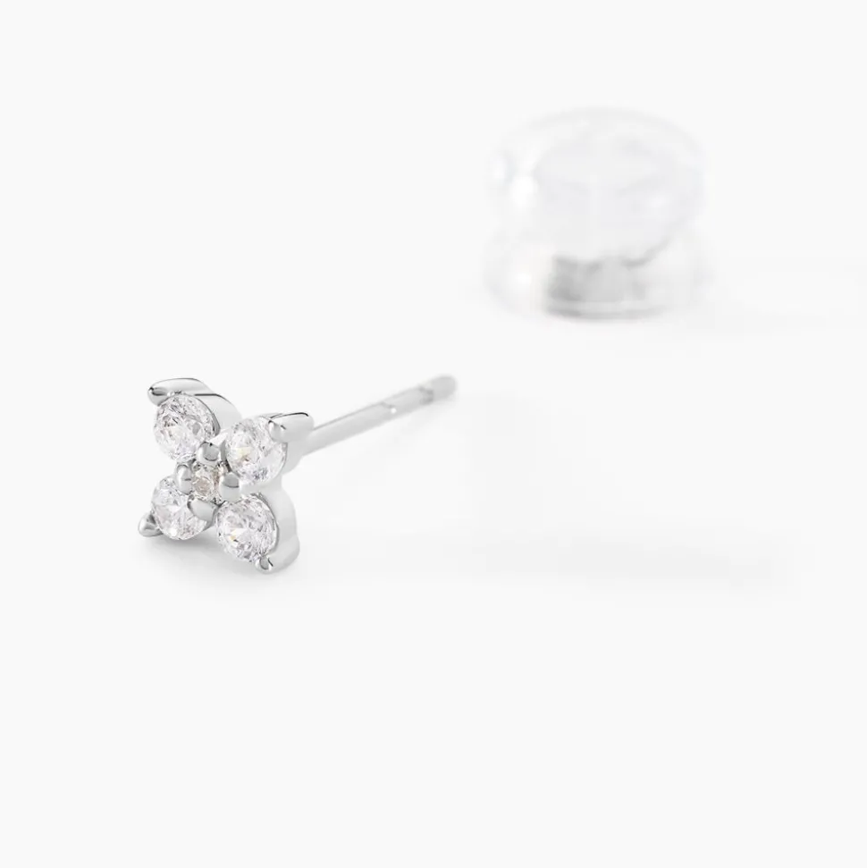 Boucles D'oreilles Puces Winter Flower Or Blanc Oxyde De Zirconium