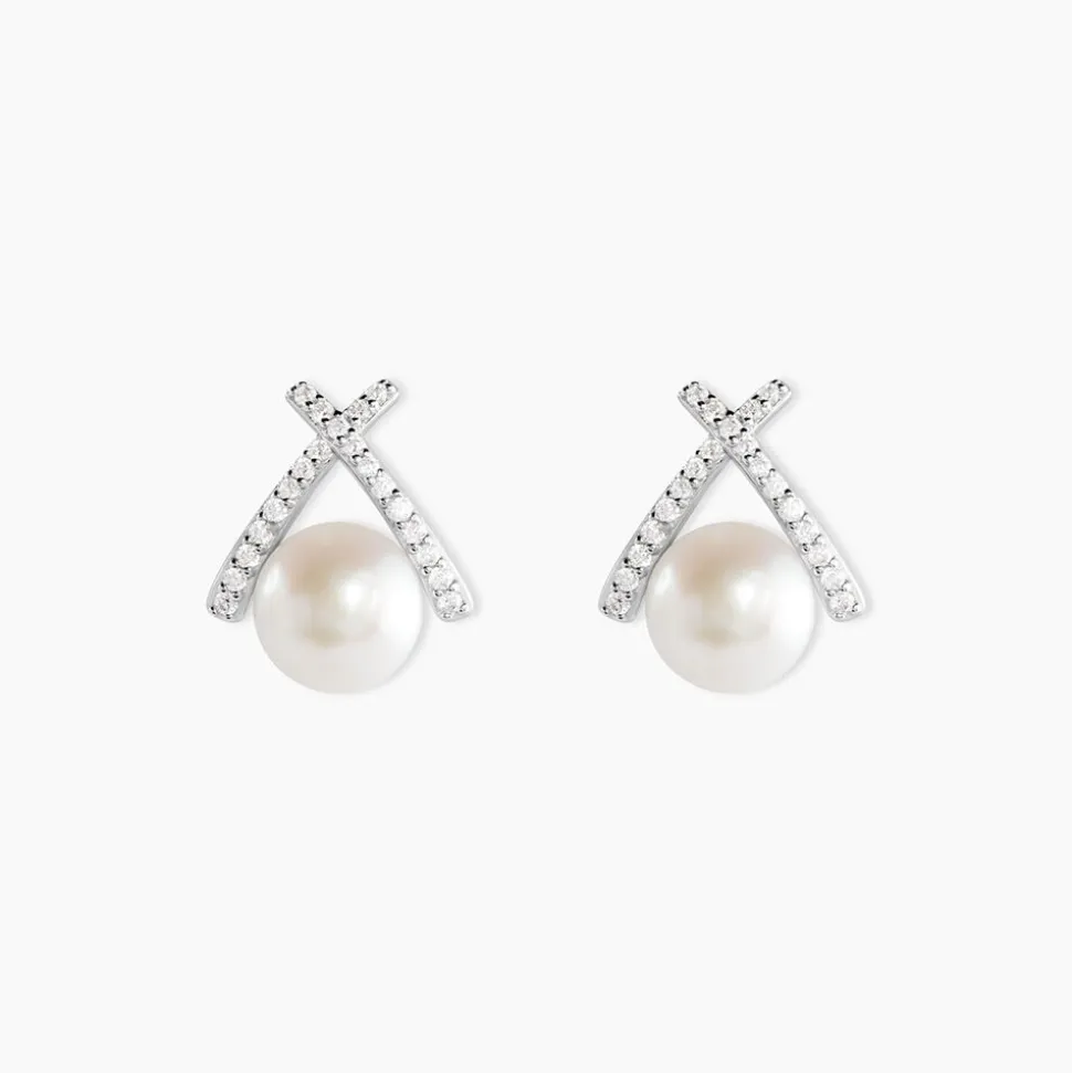 Boucles D'oreilles Puces Yacinthe Argent Perle De Culture Et Oxyde