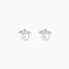 Boucles D'oreilles Puces Yarie Or Blanc Perle De Culture Et Oxyde|Marc Orian Hot