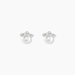 Boucles D'oreilles Puces Yarie Or Blanc Perle De Culture Et Oxyde|Marc Orian Hot