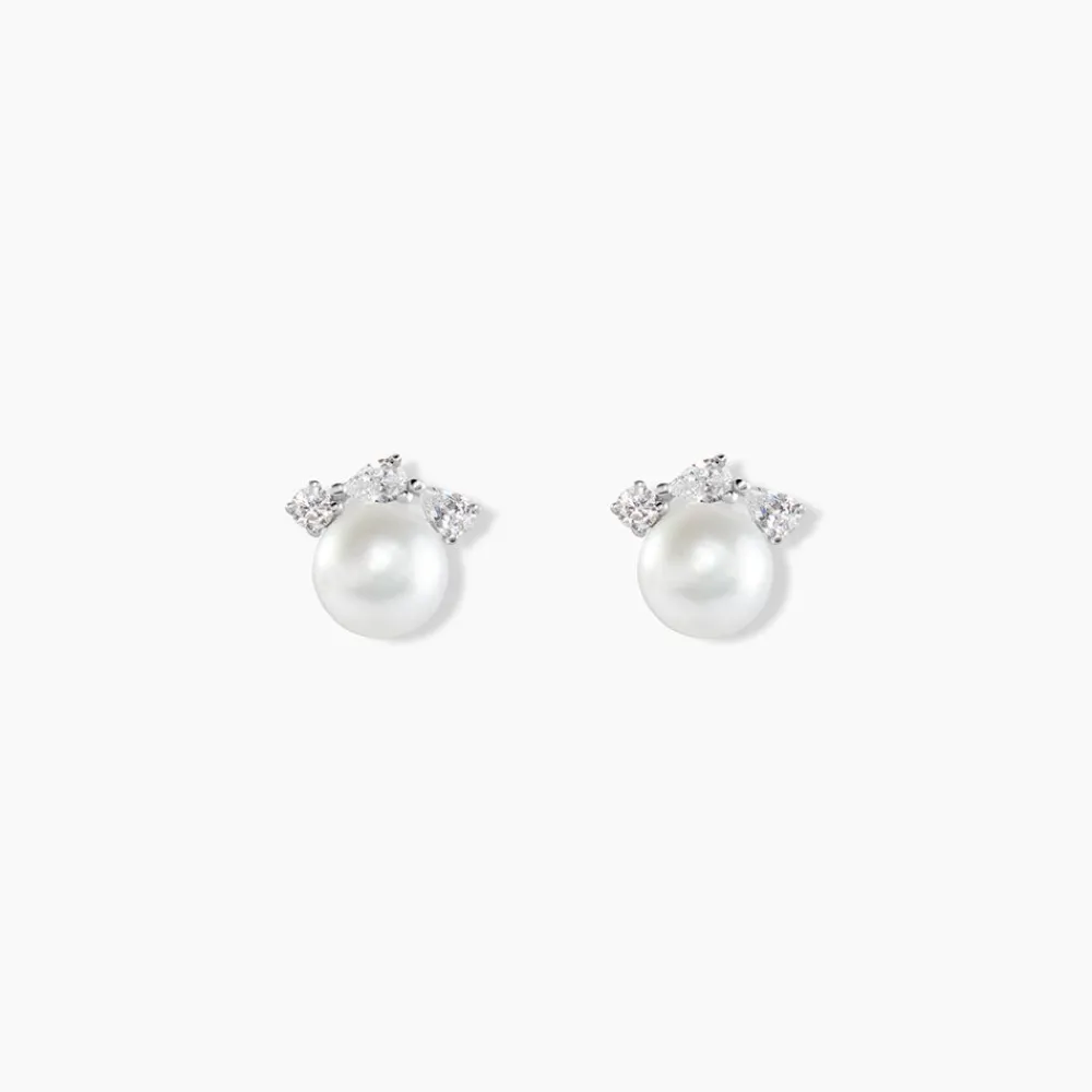 Boucles D'oreilles Puces Yarie Or Blanc Perle De Culture Et Oxyde|Marc Orian Hot