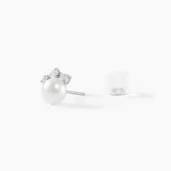 Boucles D'oreilles Puces Yarie Or Blanc Perle De Culture Et Oxyde|Marc Orian Hot
