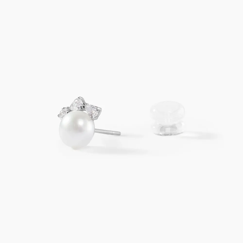 Boucles D'oreilles Puces Yarie Or Blanc Perle De Culture Et Oxyde|Marc Orian Hot