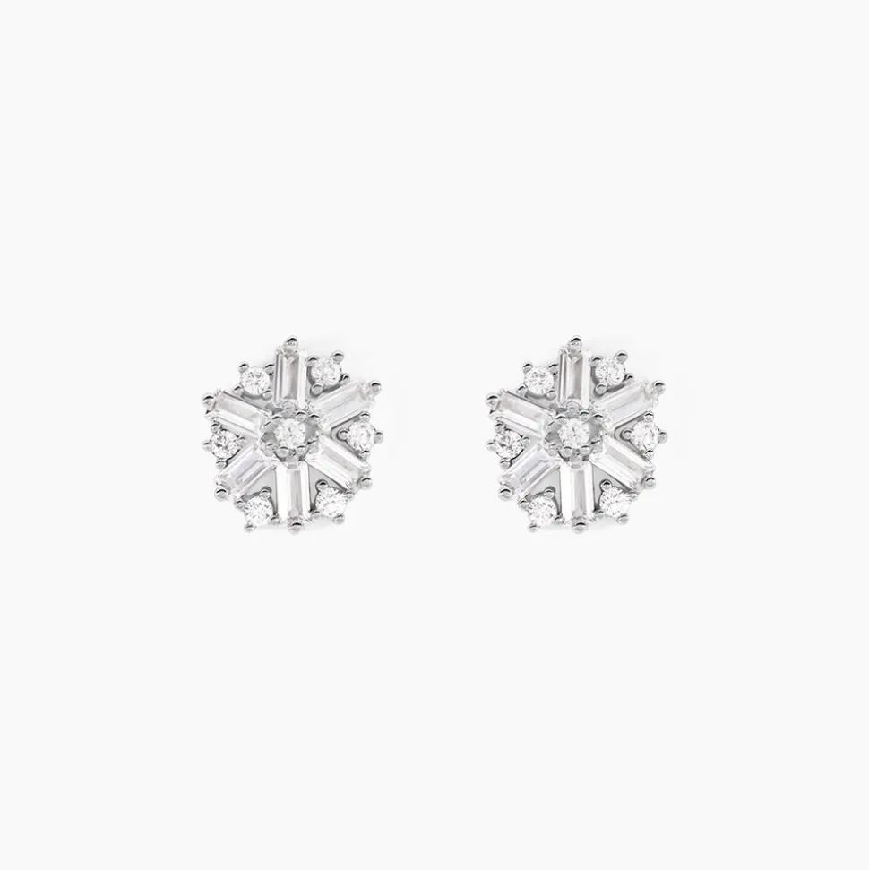 Boucles D'oreilles Puces Ysatis Argent Blanc Oxyde De Zirconium