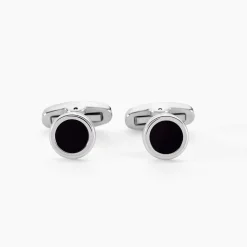 Boutons De Manchettes Jourdan Athos Acier Argenté Onyx