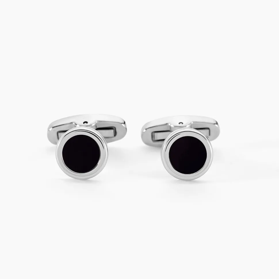 Boutons De Manchettes Jourdan Athos Acier Argenté Onyx
