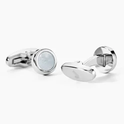 Boutons De Manchettes Jourdan Athos Acier Argenté Nacre
