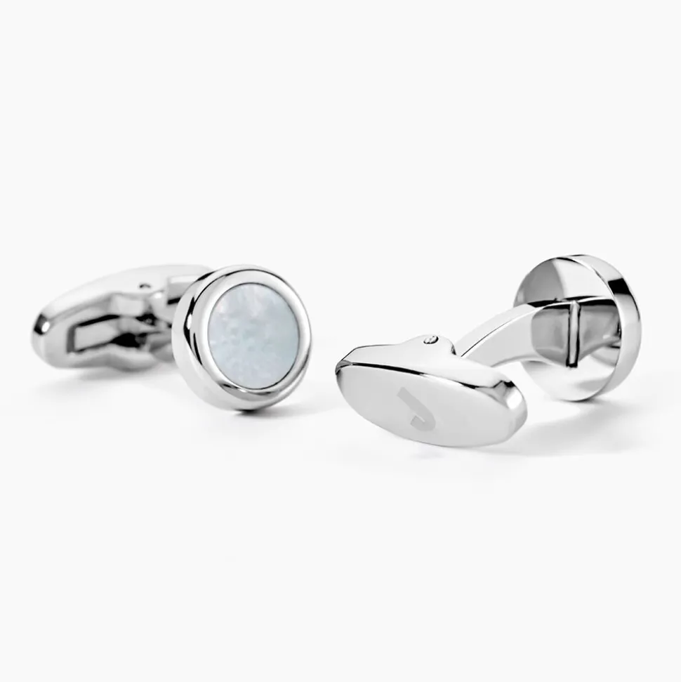 Boutons De Manchettes Jourdan Athos Acier Argenté Nacre