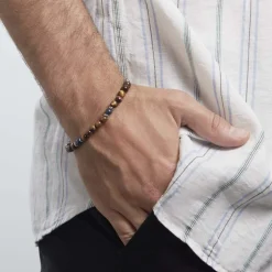 Bracelet Acier Blanc Delfino œil De Tigre Sodalite