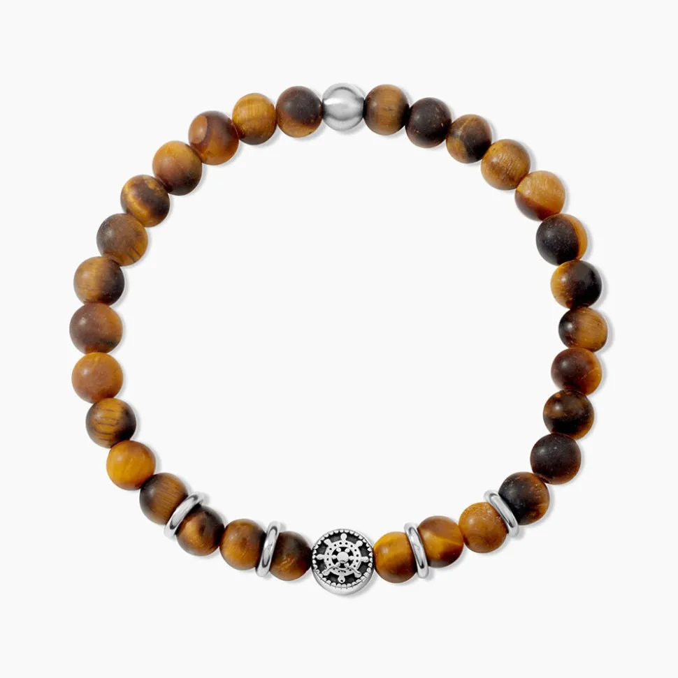 Bracelet Acier Huguesi Boules Oeil De Tigre