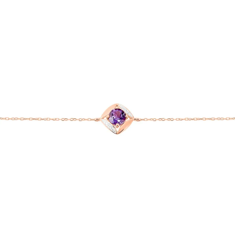 Bracelet Anaelle Or Rose Amethyste Et Diamant
