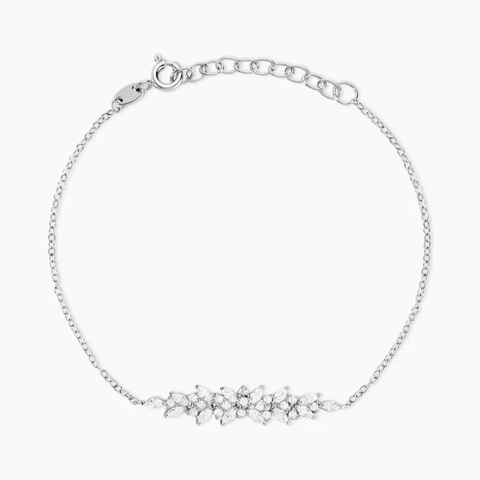 Bracelet Argent Blanc Precieux Flocon Oxyde De Zirconium