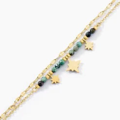 Bracelet Athena Acier Doré Jaspe Africain