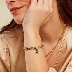 Bracelet Athena Acier Doré Malachite