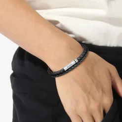 Bracelet Boss Ares Cuir De Veau Noir|BOSS BIJOUX Outlet
