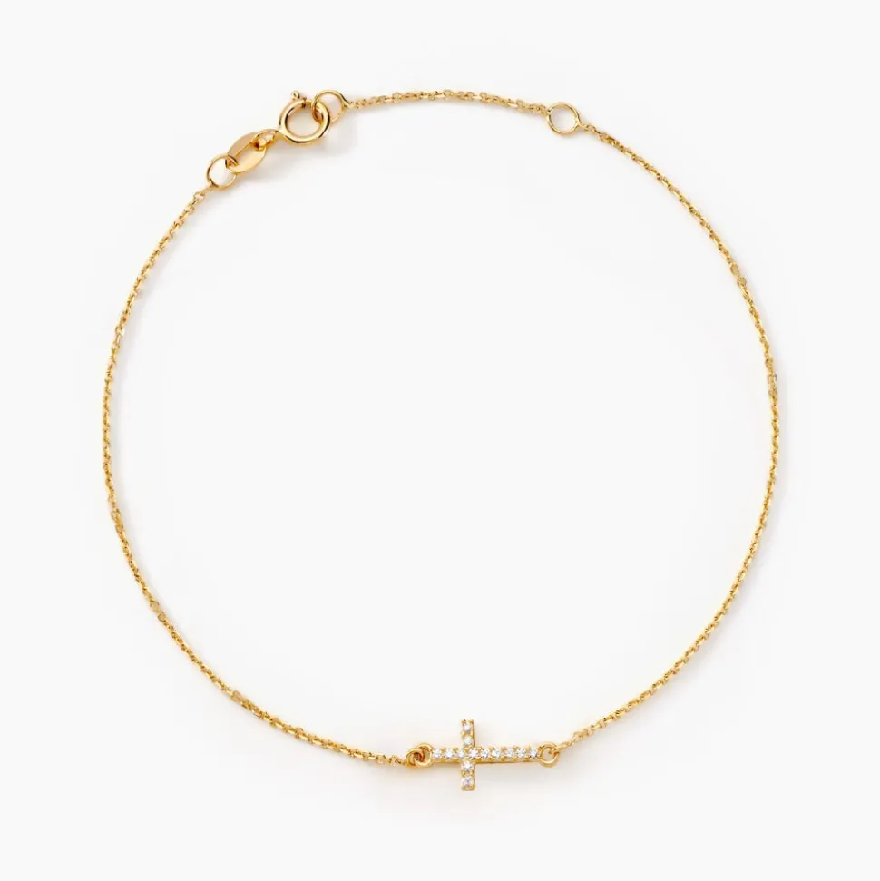 Bracelet Cobeia Croix Maille Forçat Or Jaune Oxyde De Zirconium