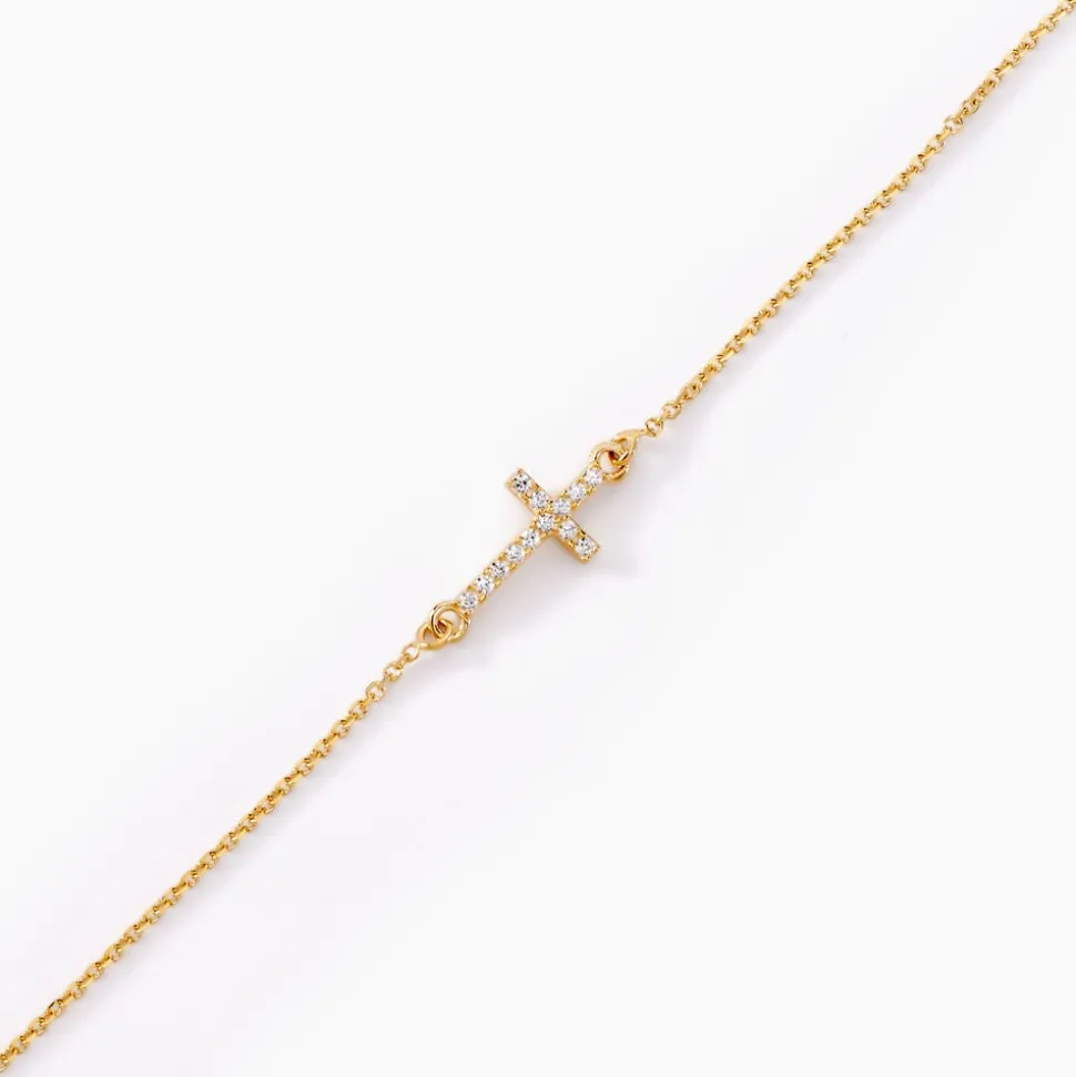 Bracelet Cobeia Croix Maille Forçat Or Jaune Oxyde De Zirconium