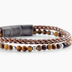 Bracelet Cuir Cuir De Vache Marron Oeil De Tigre|JOURDAN Outlet