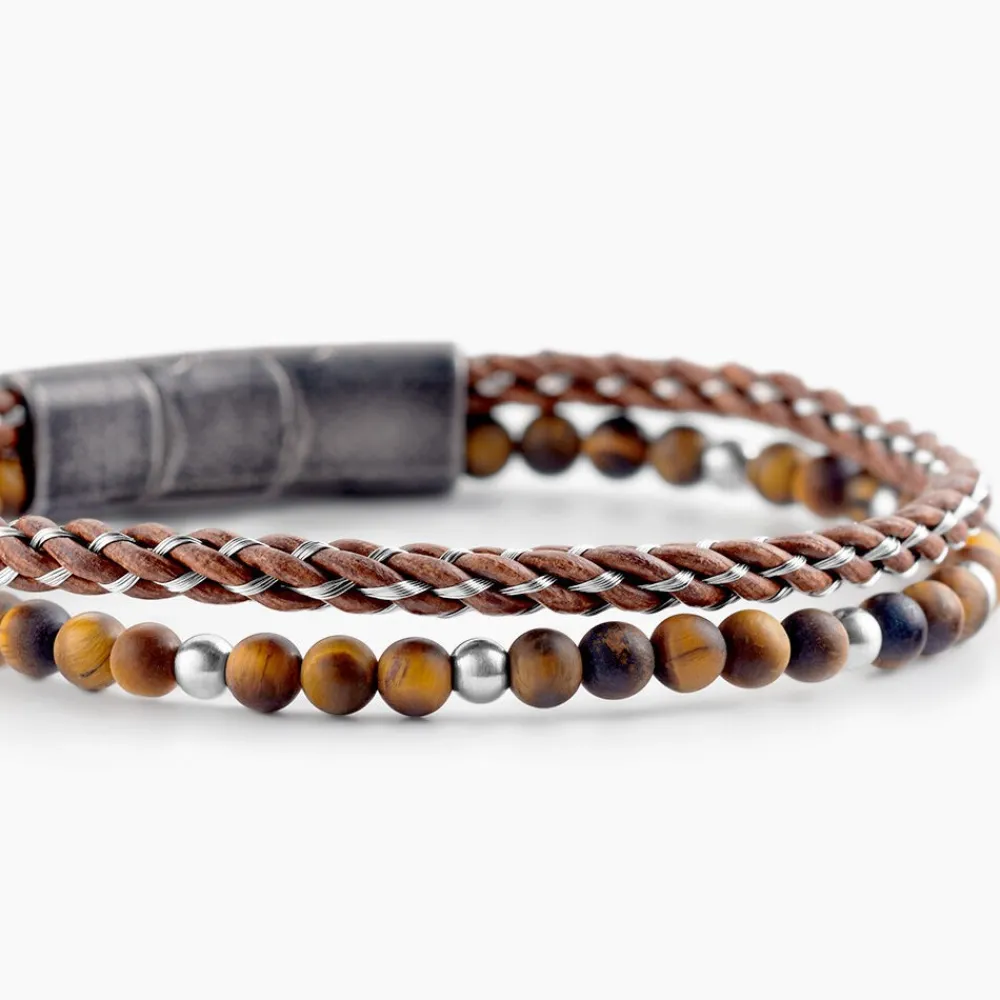 Bracelet Cuir Cuir De Vache Marron Oeil De Tigre|JOURDAN Outlet