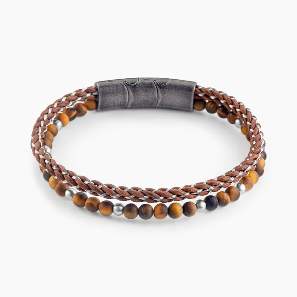 Bracelet Cuir Cuir De Vache Marron Oeil De Tigre|JOURDAN Outlet