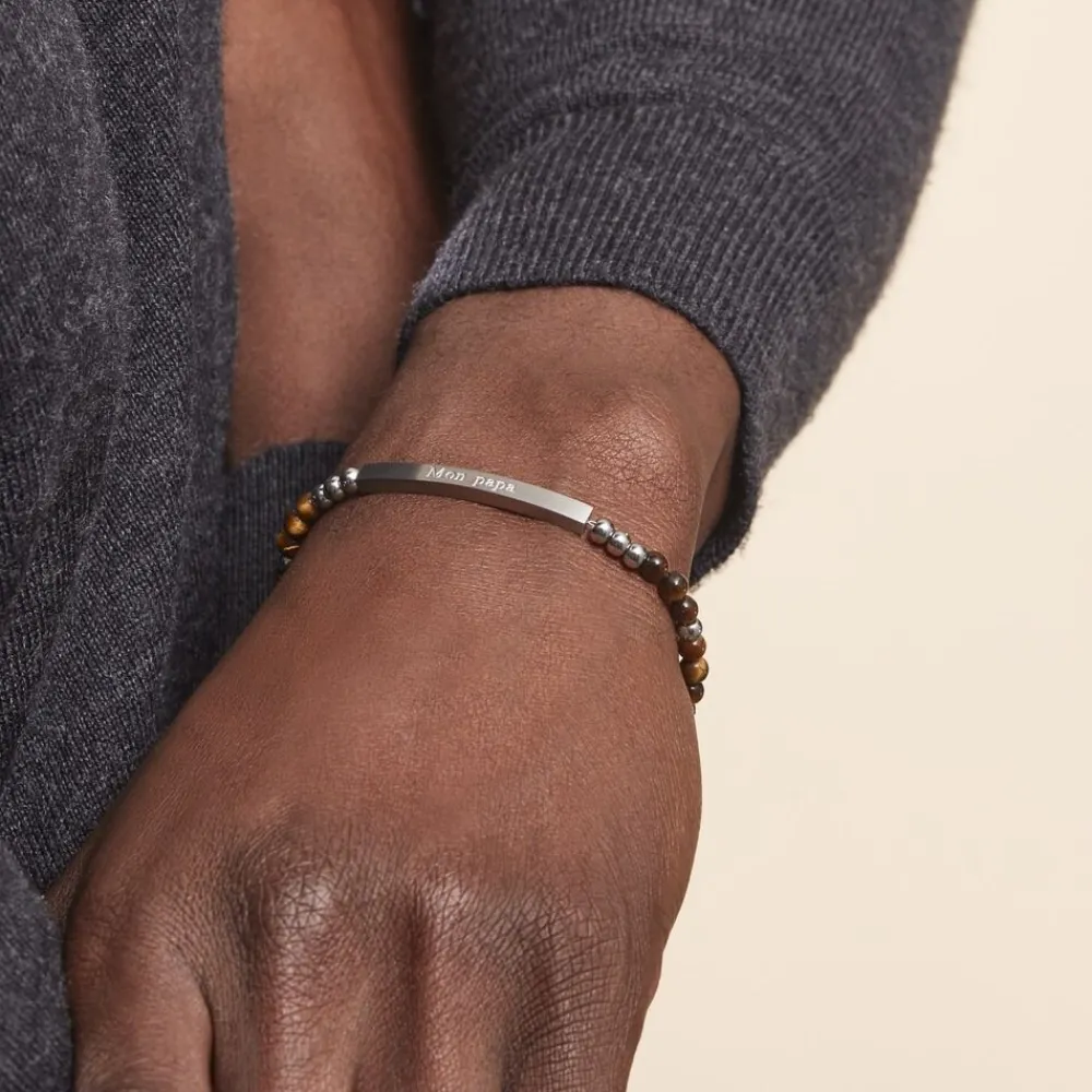 Bracelet Identité Acier Blanc Boules Sebastino œil De Tigre|Marc Orian Outlet