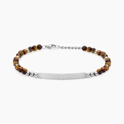 Bracelet Identité Acier Blanc Boules Sebastino œil De Tigre|Marc Orian Outlet