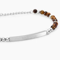 Bracelet Identité Acier Blanc Boules Sebastino œil De Tigre|Marc Orian Outlet