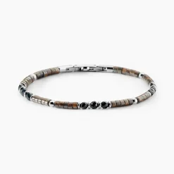 Bracelet Jourdan Acier Blanc Pierre De Synthese Bronzite Agate
