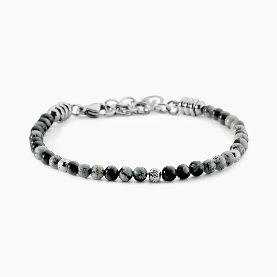 Bracelet Jourdan Acier Blanc Obsidienne