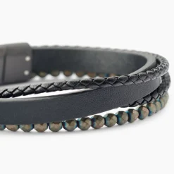 Bracelet Cuir De Vache Noir Hématite|JOURDAN New