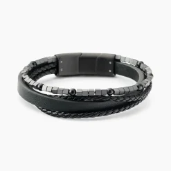 Bracelet Cuir De Vache Noir Hématite Onyx|JOURDAN Clearance