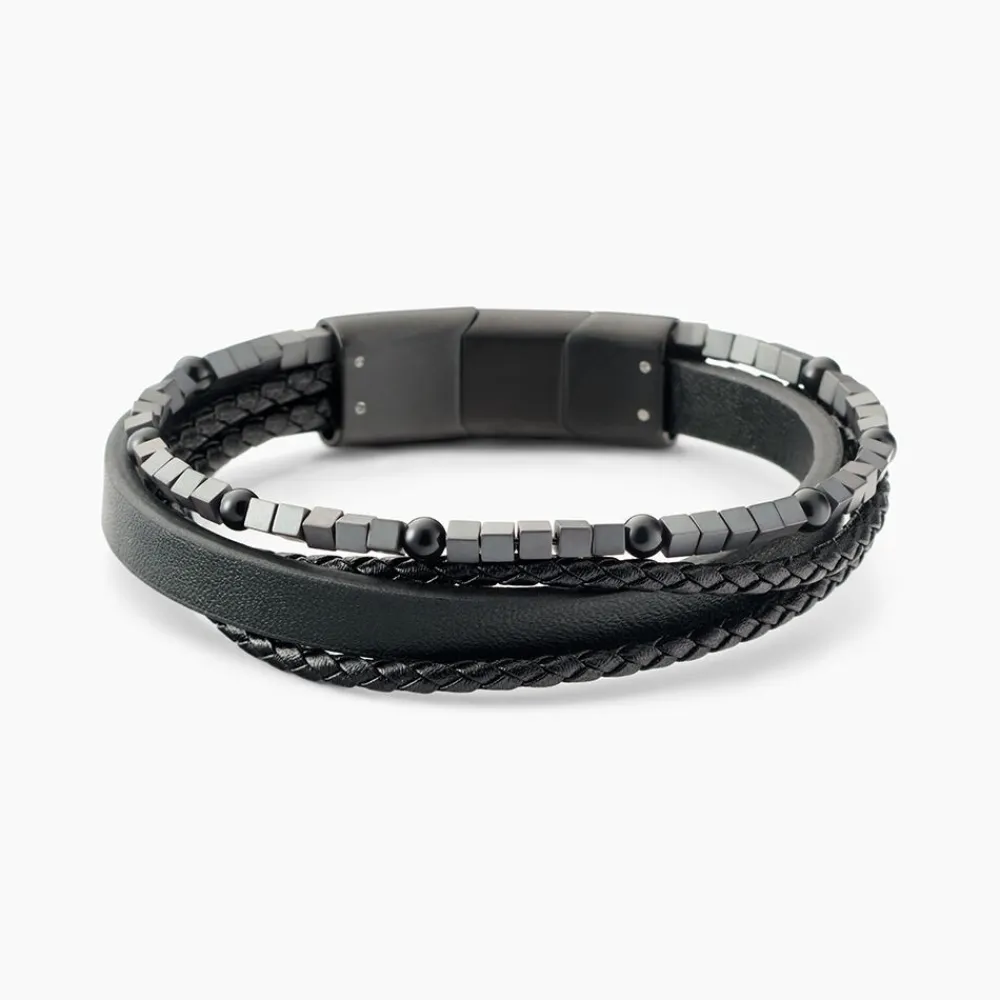 Bracelet Cuir De Vache Noir Hématite Onyx|JOURDAN Clearance
