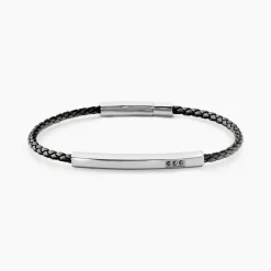 Bracelet Cuir De Vache Noir Diamant Synthétique|JOURDAN
