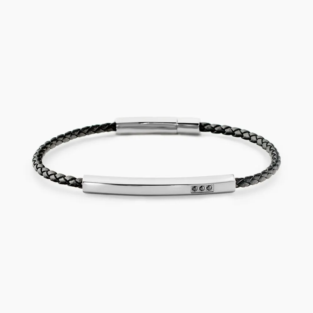 Bracelet Cuir De Vache Noir Diamant Synthétique|JOURDAN