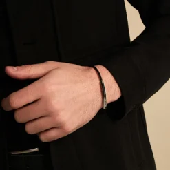 Bracelet Cuir De Vache Noir Diamant Synthétique|JOURDAN