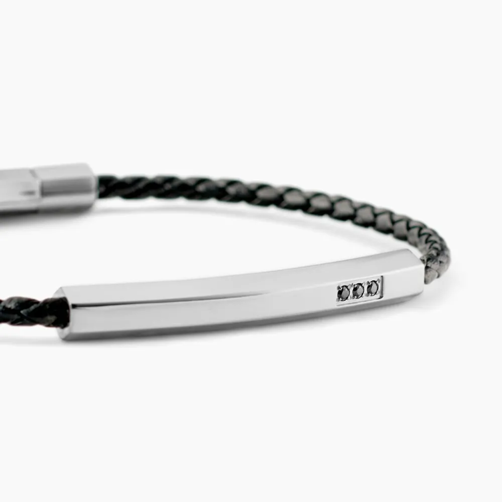 Bracelet Cuir De Vache Noir Diamant Synthétique|JOURDAN