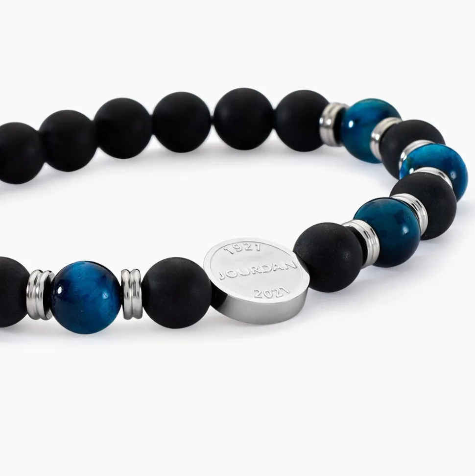 Bracelet Jourdan Homme 1921 Acier Blanc œil De Tigre Onyx