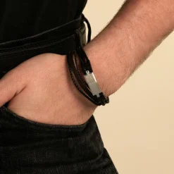 Bracelet Thasos Cuir Noir Et Marron|JOURDAN Online