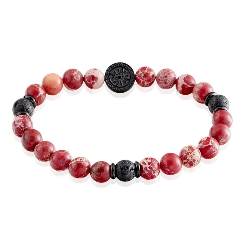 Bracelet Jourdan Yasur Acier Noir Oeil De Tigre Pierre De Lave